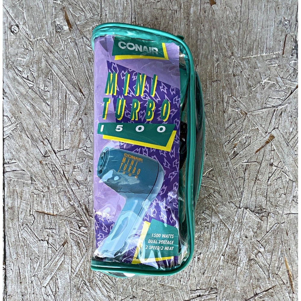 1990's NEW Conair Mini Turbo 1500 Mini Hair Dryer 1500W Dual Voltage teal